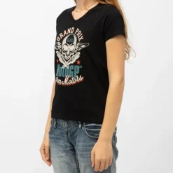 VON DUTCH Tee shirt col v jersey moto gp Grand Prix Femme NOIR Online