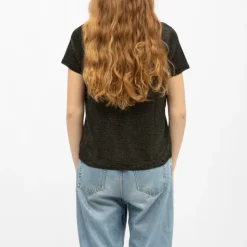 DEELUXE 74 Tee shirt col V oxane à rayures Femme NOIR