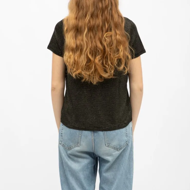 DEELUXE 74 Tee shirt col V oxane à rayures Femme NOIR