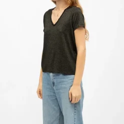 DEELUXE 74 Tee shirt col V oxane à rayures Femme NOIR