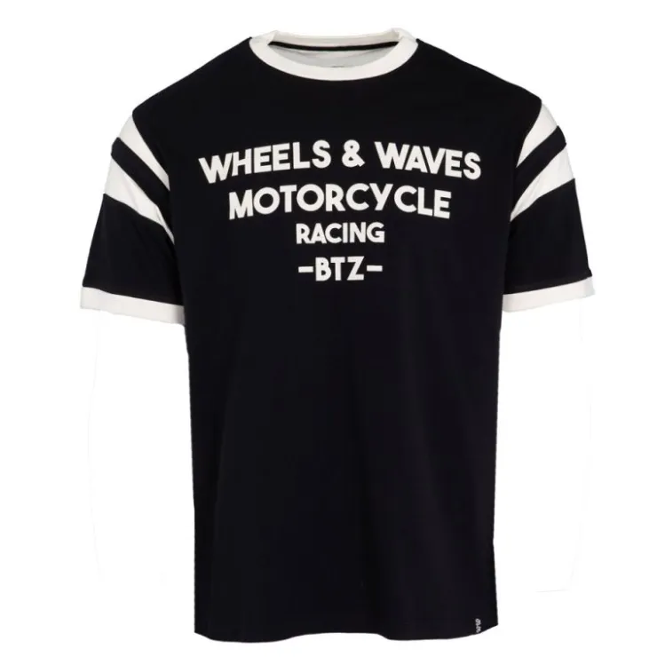 WHEELS AND WAVES Tee shirt jersey empiècements blanches Homme NOIR Sale