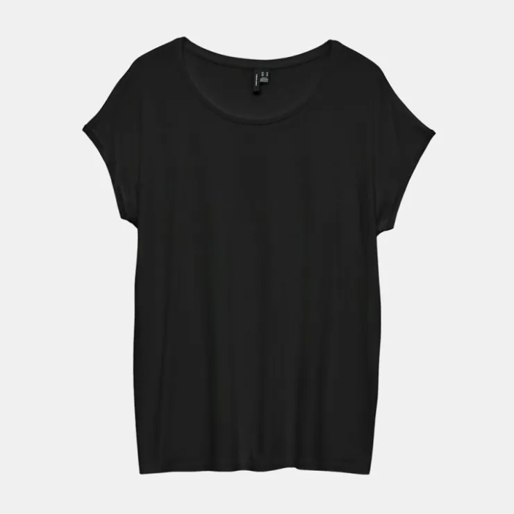 VERO MODA Tee shirt regular fluide fosia col rond Femme NOIR Best