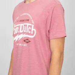 VON DUTCH Tee shirt estival coton chiné imprimé logo Homme ROSE Sale