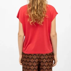 LA PETITE ETOILE Tee shirt marcelina col V manches courtes Femme ROUGE Outlet