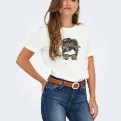ONLY Tee shirt stella imprimé motif léopard Femme BLANC