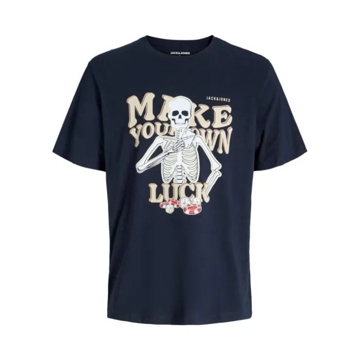 JACK & JONES Tee shirt sully sky captain Make your won Luck imprimé squelette Homme BLEU FONCE Clearance