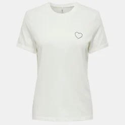 ONLY Tee shirt Tenna col rond coton imprimé coeur regular Femme NOIR Clearance