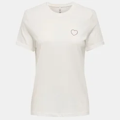 ONLY Tee shirt Tenna col rond coton imprimé coeur regular Femme ROUGE Clearance