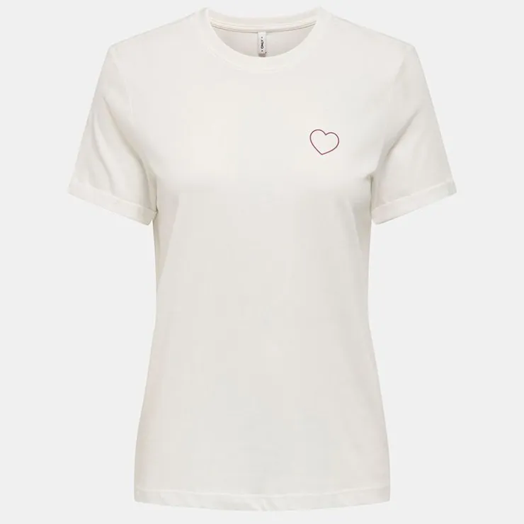 ONLY Tee shirt Tenna col rond coton imprimé coeur regular Femme ROUGE Clearance