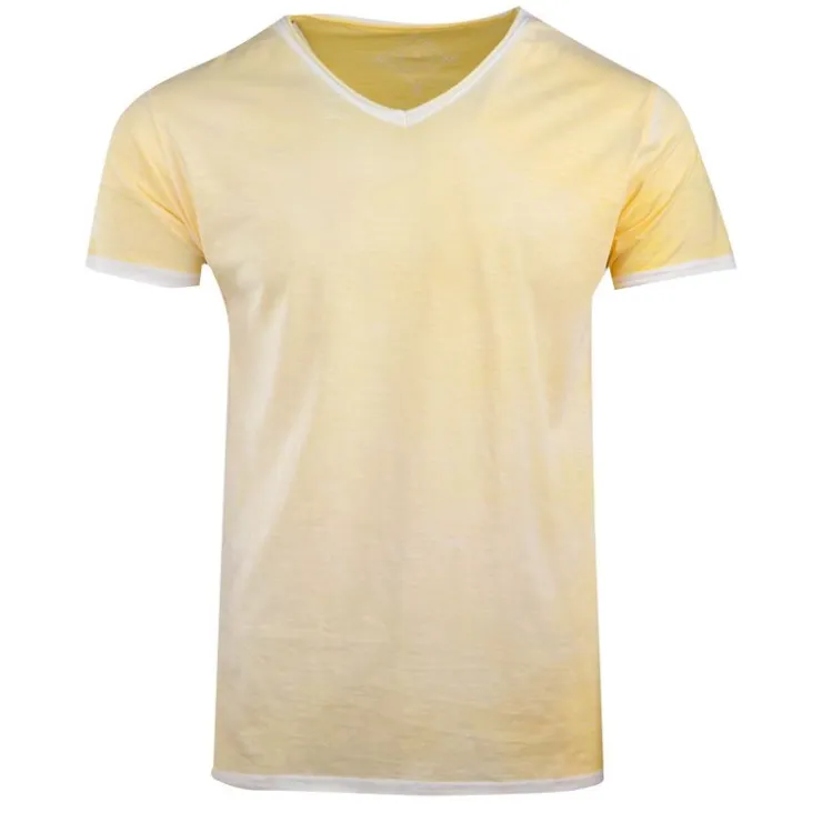 BLAGGIO Tee shirt uni délavé col V Homme JAUNE Online