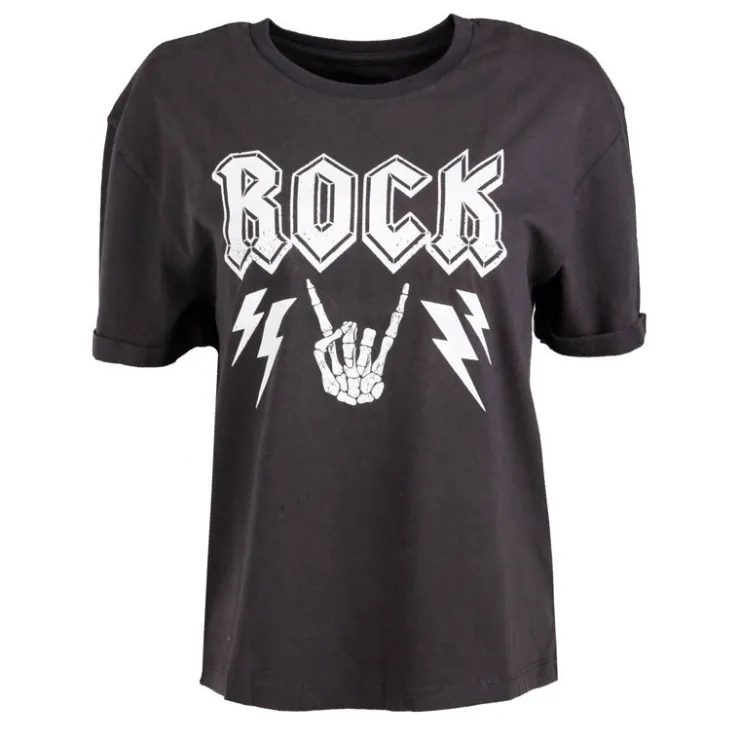 DEELUXE 74 Tee shirt uni imprimé Rock Femme GRIS FONCE Best
