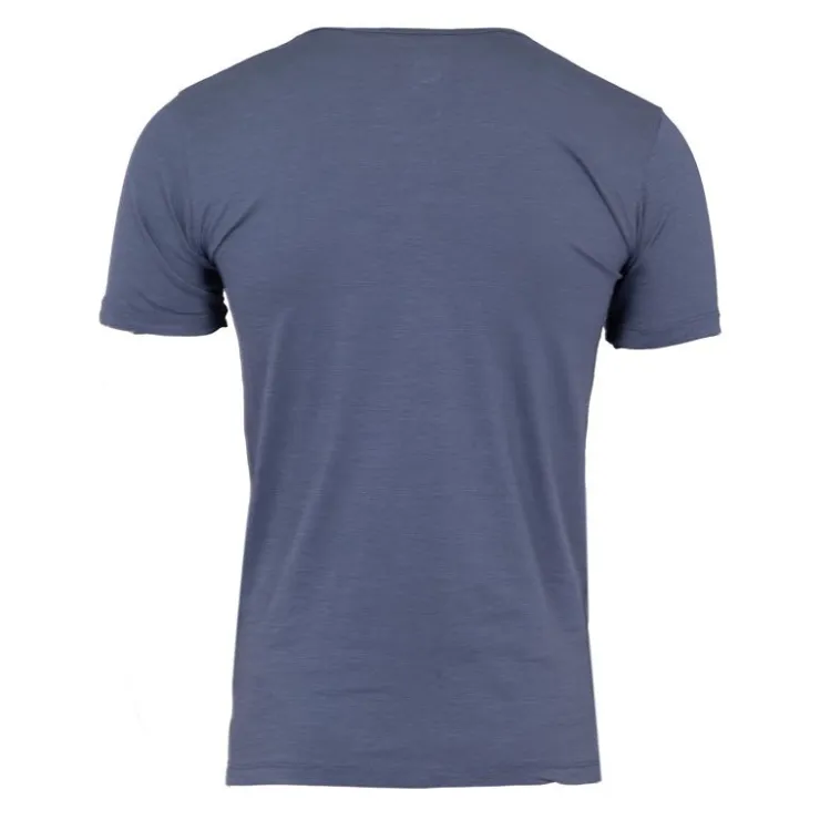 BLAGGIO Tee shirt uni manu-b col v avec boutons Homme BLEU PETROLE Hot