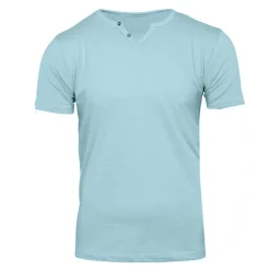BLAGGIO Tee shirt uni manu-b col v avec boutons Homme BLEU Online