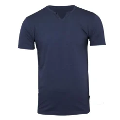 BLAGGIO Tee shirt uni manu-b col v avec boutons Homme BLEU FONCE Clearance