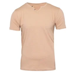 BLAGGIO Tee shirt uni manu-b col v avec boutons Homme BEIGE Hot