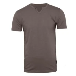 BLAGGIO Tee shirt uni manu-b col v avec boutons Homme KAKI Clearance