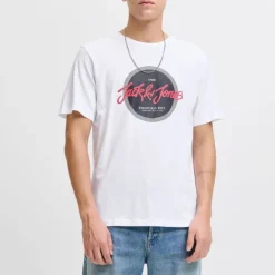 JACK & JONES Tee shirt urban imprimé logo col rond regular fit Homme BLANC