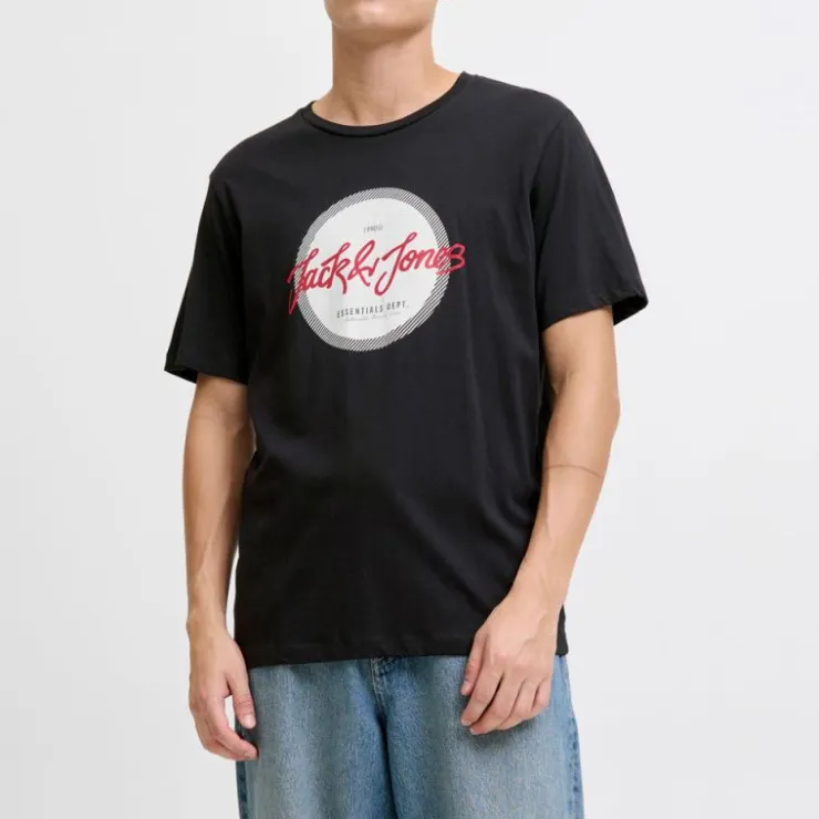 JACK & JONES Tee shirt urban imprimé logo col rond regular fit Homme NOIR Hot