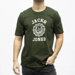 JACK & JONES Tee shirt victo coton imprimé logo blason Homme VERT FONCE Clearance