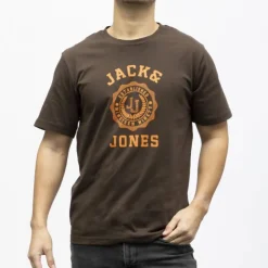 JACK & JONES Tee shirt victo coton imprimé logo blason Homme MARRON FONCE New