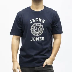 JACK & JONES Tee shirt victo coton imprimé logo blason Homme BLEU FONCE Outlet