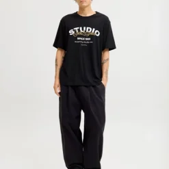 JACK & JONES Tee shirt yuki coton imprimé logo col ras de cou Homme NOIR Outlet