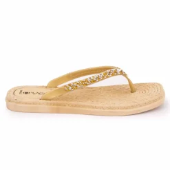 LOVETT Tongs à strass semelle cde Femme OR Best