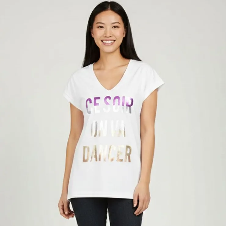 IMPERIAL Top à sequins "ce soir on va dancer " Femme BLANC New