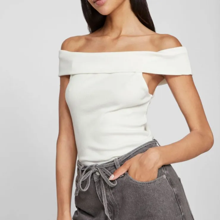 VILA Top coton sahia black épaules dénudées Femme BLANC ECRU Sale