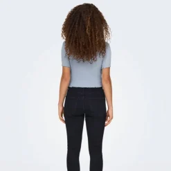 ONLY Top crop betty col v manches courtes Femme BLEU Clearance