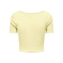 ONLY Top crop betty col v manches courtes Femme JAUNE New