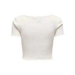 ONLY Top crop betty col v manches courtes Femme BLANC New