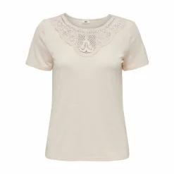 JDY Top manches courtes col rond détail dentelle uni Femme BEIGE Sale