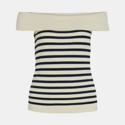 VILA Top épaules dénudés marinière cloud dancer Femme BLANC ECRU Clearance