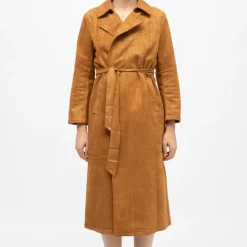 LA PETITE ETOILE Trench long camel effet daim faragot à nouer Femme MARRON Hot