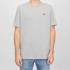 TOMMY HILFIGER T-shirt gris chiné coton avec logo brodé rouge Homme GRIS CLAIR Best