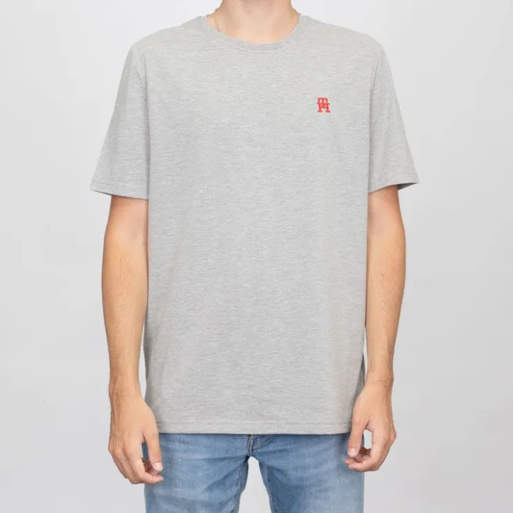TOMMY HILFIGER T-shirt gris chiné coton avec logo brodé rouge Homme GRIS CLAIR Best