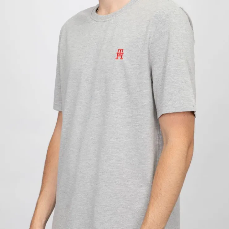 TOMMY HILFIGER T-shirt gris chiné coton avec logo brodé rouge Homme GRIS CLAIR Best