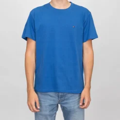 TOMMY HILFIGER T-shirt logo brodé coton col ras de cou Homme BLEU ROI Clearance