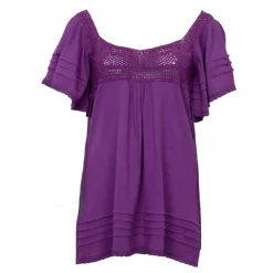 ANTIK BATIK Tunique lacy crochet manches à volants Femme VIOLET Clearance