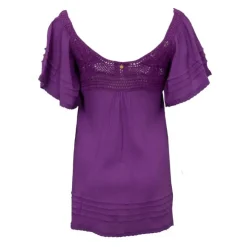 ANTIK BATIK Tunique lacy crochet manches à volants Femme VIOLET Clearance