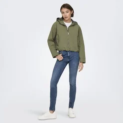 ONLY Veste capuche légère courte Bealo coupe vent Femme KAKI Clearance