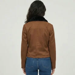 LES TROPEZIENNES PAR M.BELARBI Veste courte barkhane avec col fausse fourrure Femme MARRON Sale
