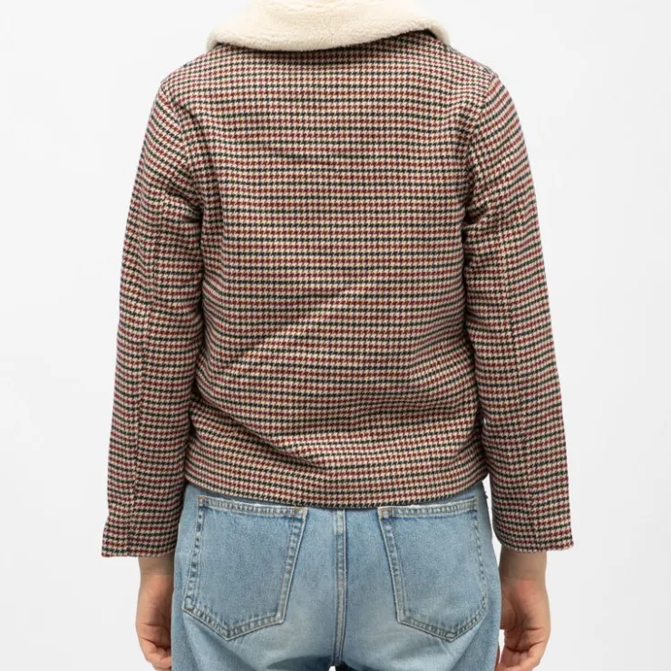 LA PETITE ETOILE Veste courte à carreaux nattie col moutonné Femme BEIGE New