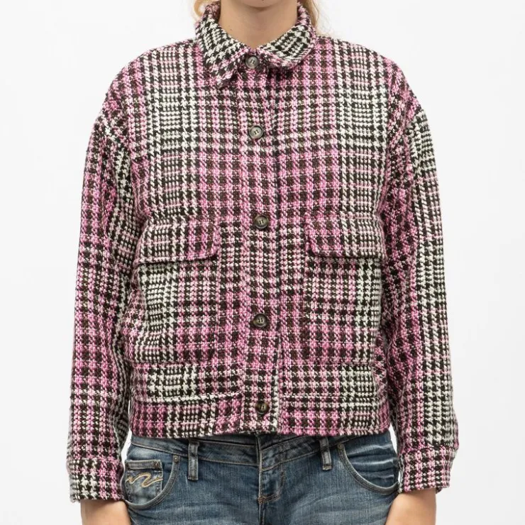 LA PETITE ETOILE Veste courte e tweed motif pied de poule val avec poches Femme NOIR Sale