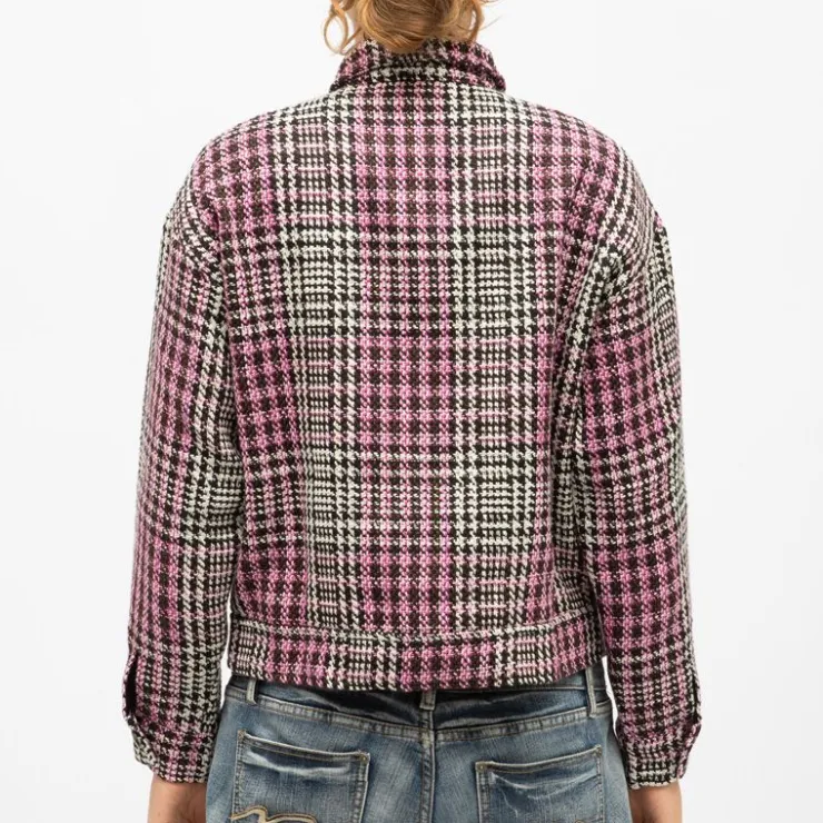 LA PETITE ETOILE Veste courte e tweed motif pied de poule val avec poches Femme NOIR Sale