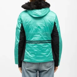 ROSSIGNOL Veste de ski capuche avec fausse fourrure zip coloré Femme VERT Sale
