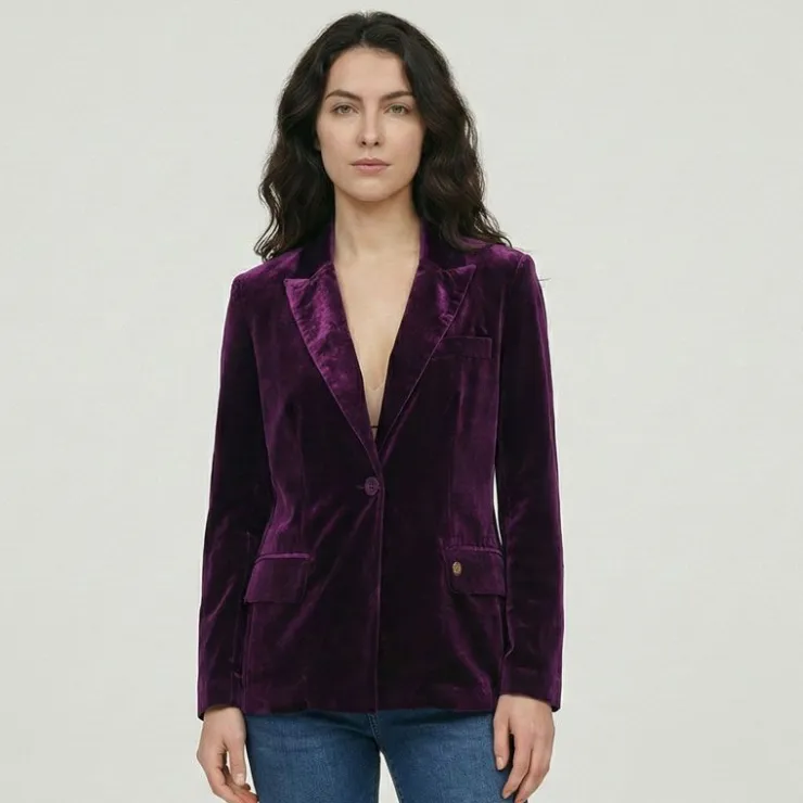 LES TROPEZIENNES PAR M.BELARBI Veste de tailleur velours annot col à revers Femme VIOLET