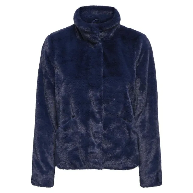 ONLY Veste fausse fourrure Vida col montant Femme BLEU FONCE New