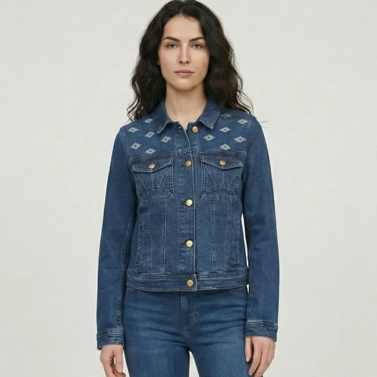 LES TROPEZIENNES PAR M.BELARBI Veste jean denim avec broderie Femme BLEU Sale